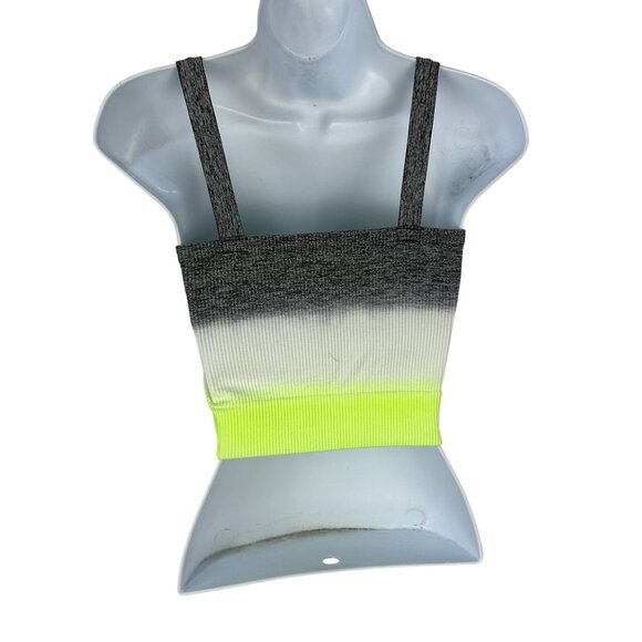 No Boundaries Womens Gradient Ribbed Crop Top M Gray/White/Neon Yellow Stretch - Picture 2 of 4
